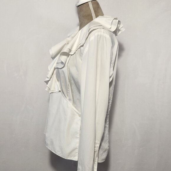 Lauren Ralph Lauren Women's Large White Ruffle Deep V Neck Long Sleeve Wrap Top - Picture 9 of 14